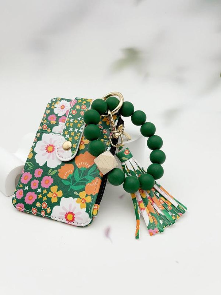 Women'S Boho Style Beaded & Tassel Decorated Keychain with Flower Pattern Wallet, Cute Fall Trendy Keychain, Chic Gorgeous Keychain for Key & Bag Decor, Fall Outfits, Fall Freshness